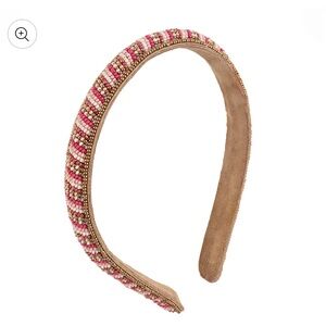 New Deepa Gurnani Anthropologie Beaded Aramina Headband in Pink Red and Gold